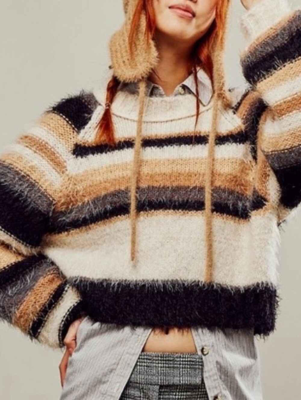 Free People Snowbird Cropped Fuzzy Sweater Caramel Cannoli Combo Size Small